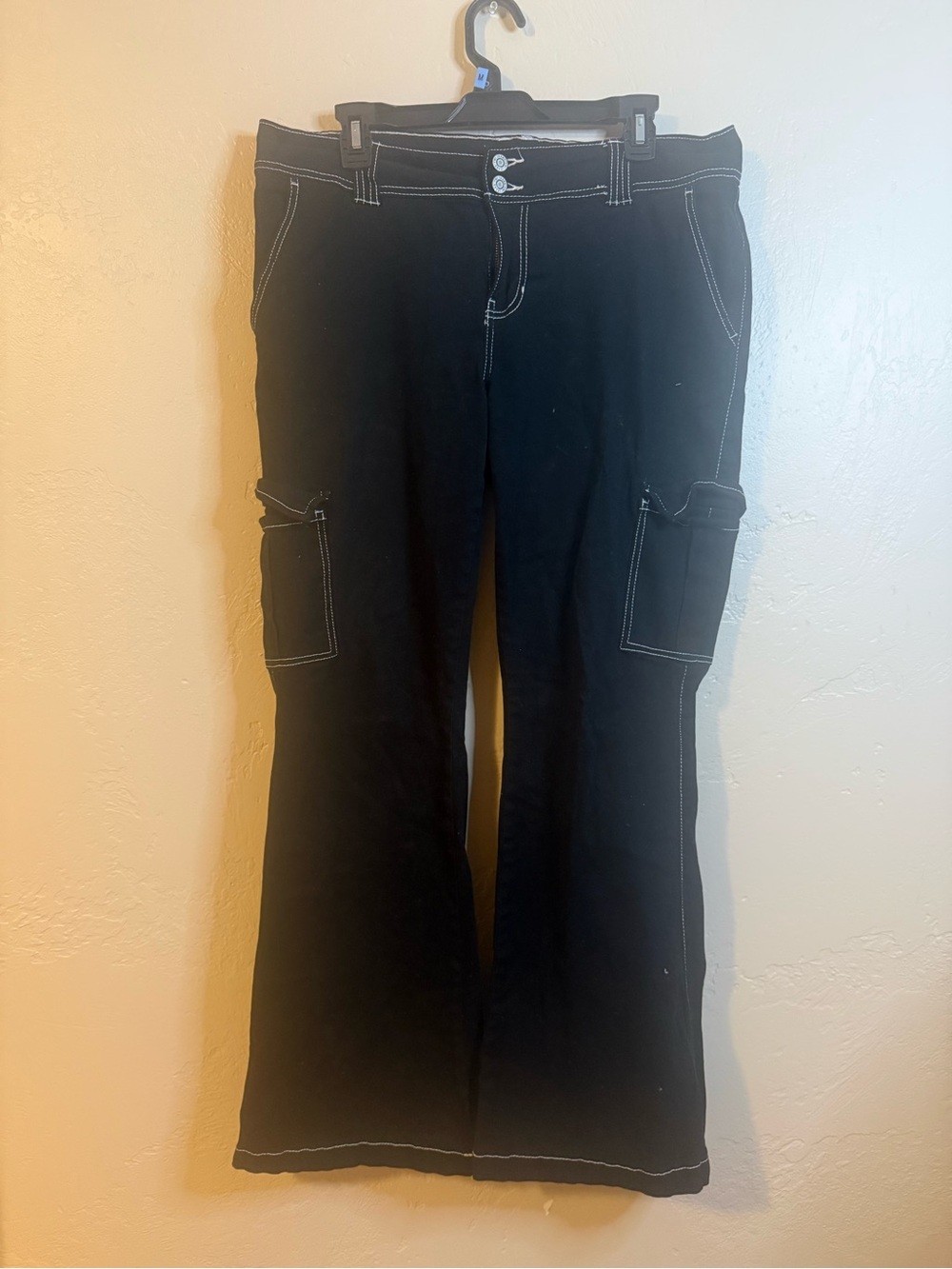 YMI Black Flare Cargo Jeans with White Contrast Stitching